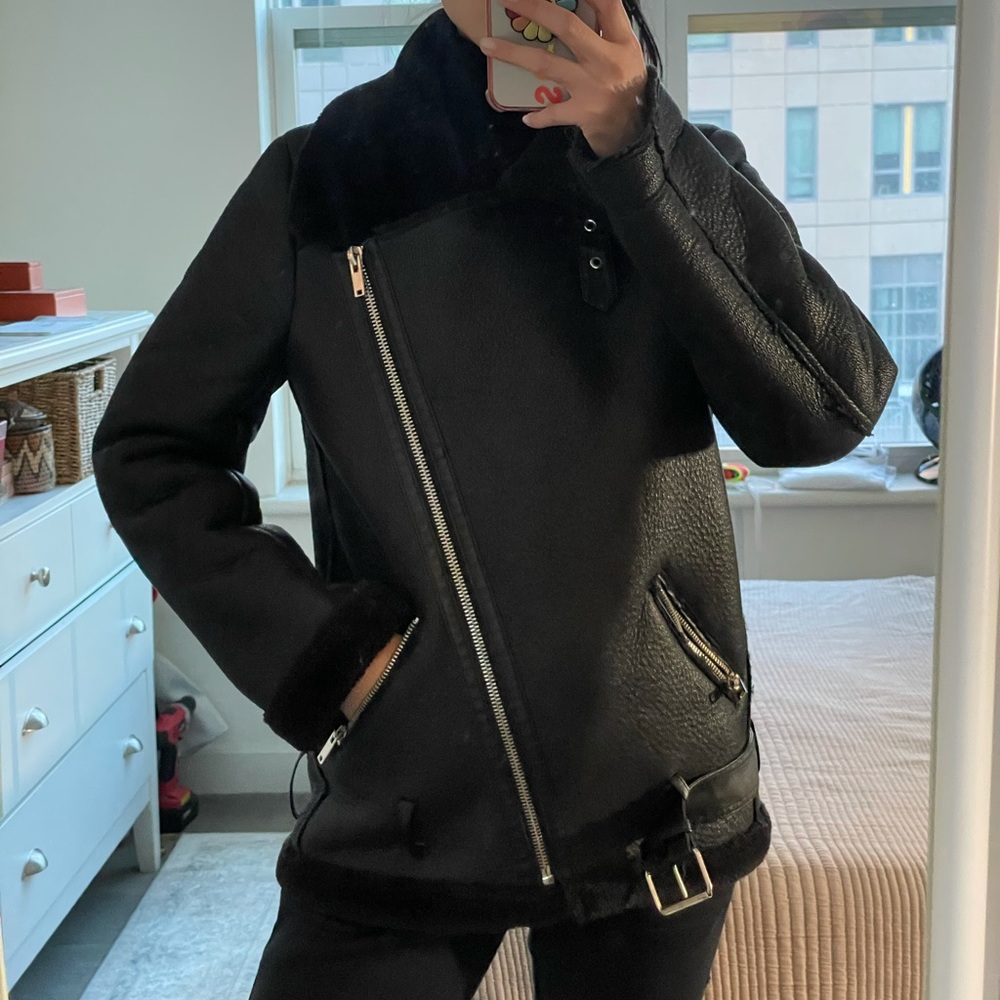 Zara double faced biker leather jacket